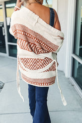 Cardigan blanc à imprimé géométrique et col en V avec ceinture